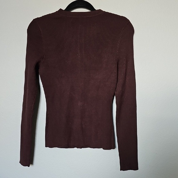 Pretty Garden High Neck Brown Ribbed Gold Button Long Sleeve Stretch Cardigan SM - Picture 6 of 6